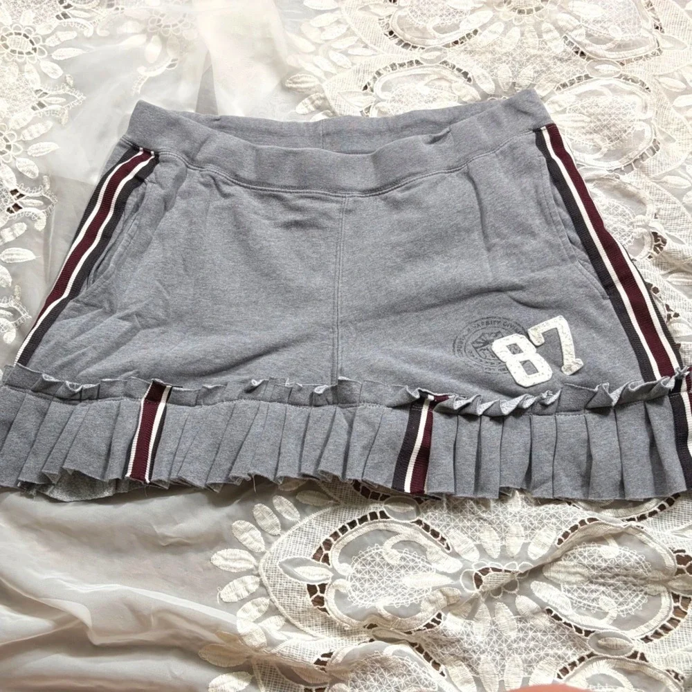 RARE Y2K Aeropostale Gray Fleece Ruffle Mini Skirt 87 Sporty Collegiate Large